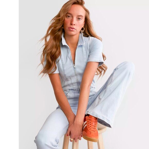 NWOT Free People We The Free Jayde Flare Jumpsuit Light Blue - Picture 4 of 14